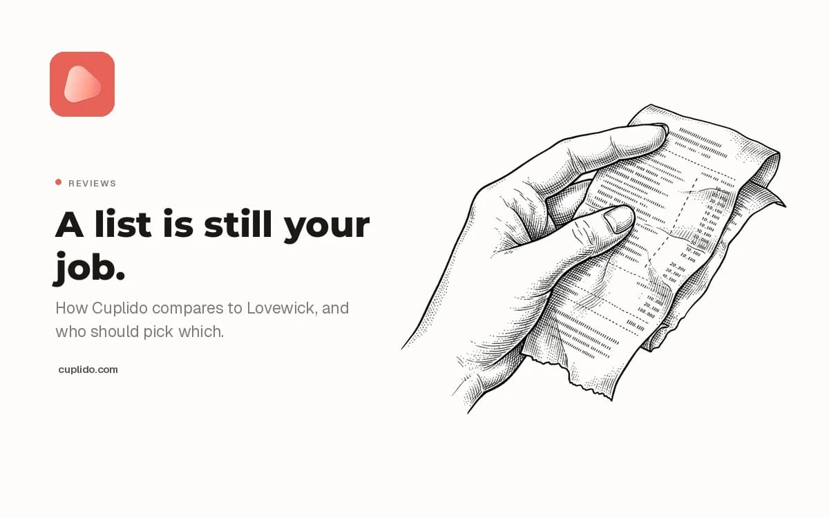 Engraving of a hand holding a long receipt, beside the words: a list is still your job