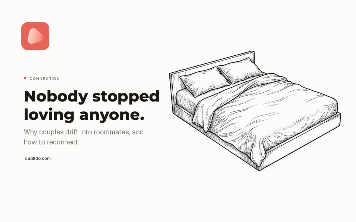 Engraving of a double bed with two pillows, beside the words: nobody stopped loving anyone