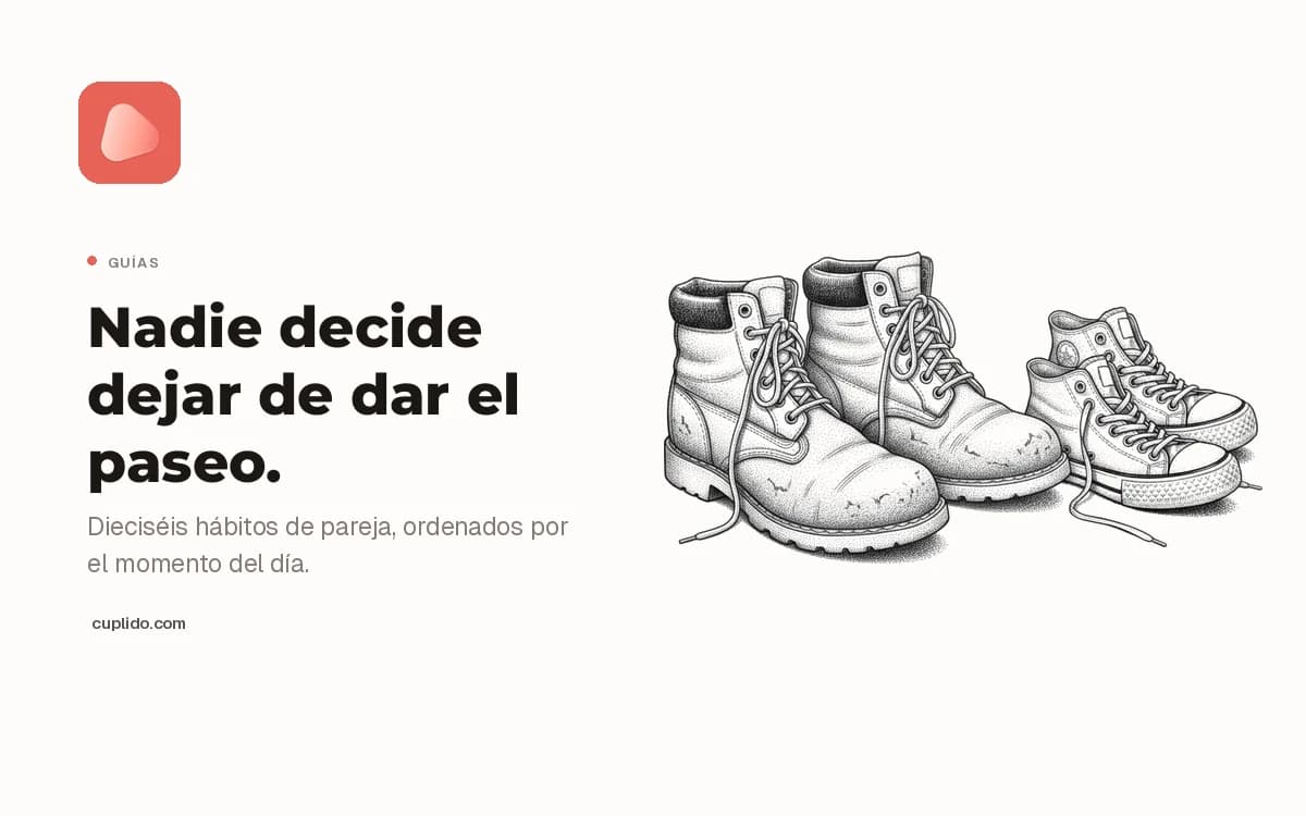 Grabado de dos pares de zapatos usados, uno al lado del otro, junto a la frase: nadie decide dejar de dar el paseo