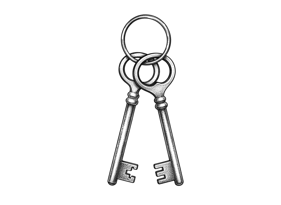 Engraving of two keys on one ring