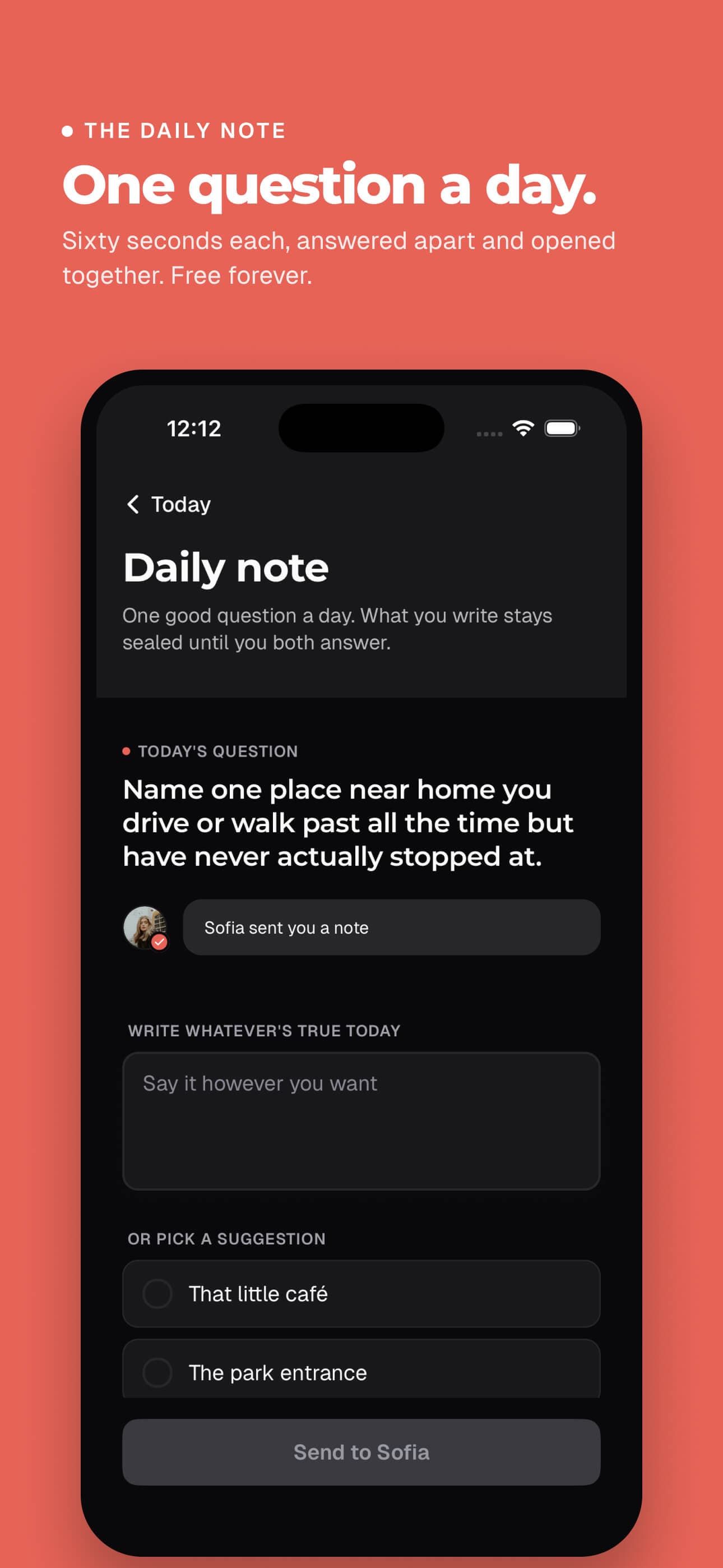 Cuplido couples app daily note: one question a day, answered apart and opened together