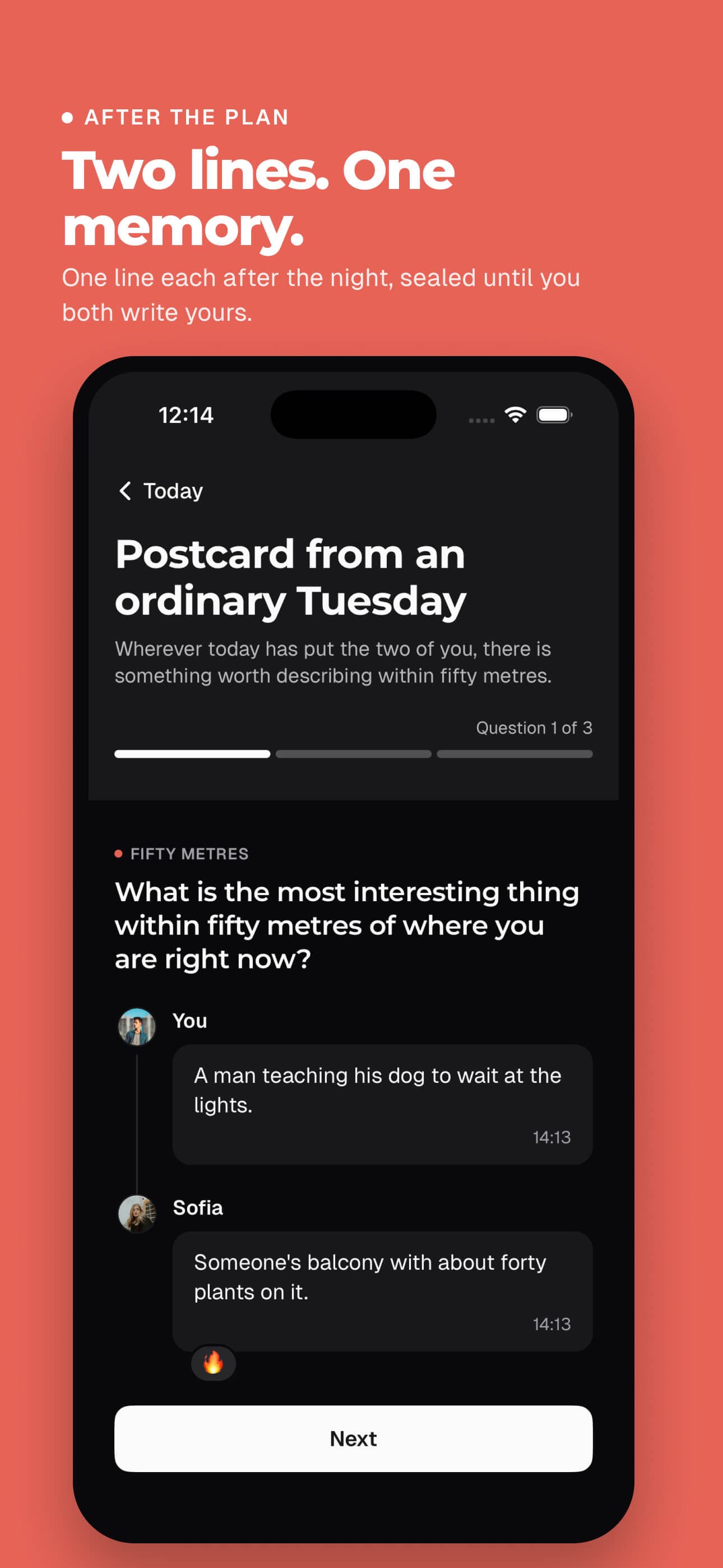 Cuplido couples app: two lines each after the plan, sealed until you both write yours